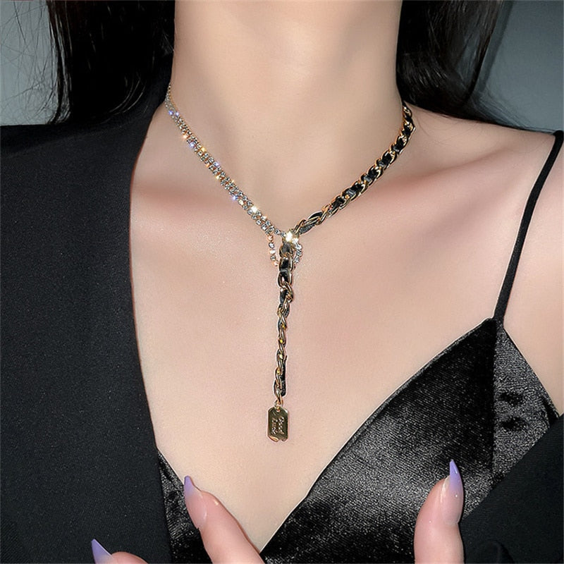 Golden Chain Choker Necklaces Long Tassel Rhinestones Necklaces Statement Jewelry