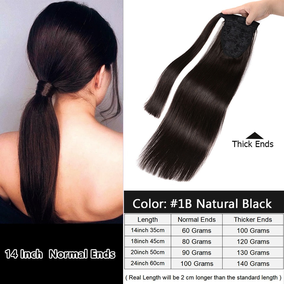 Ponytail Human Hair Remy Ponytail Hair Extension Wrap Around Natural Real Hair Straight