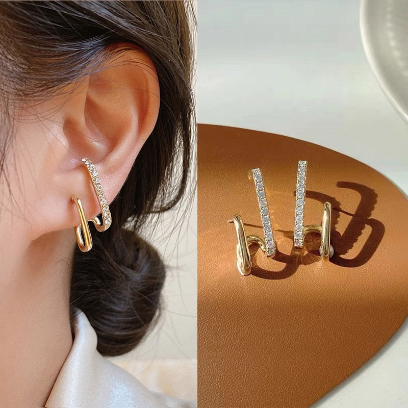 Claw Ear Hook Clip Earrings Four-Prong Setting Gold Color Ear Earrings Jewelry