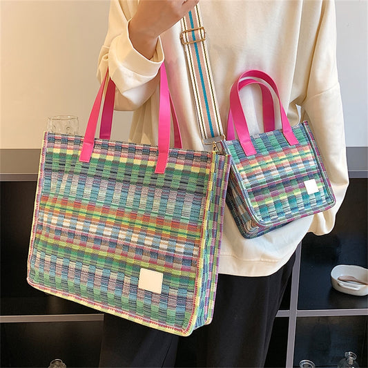 Colorful Tote Bag For Women Cotton Fabric Woven Design Large Capacity Shopper Shoulder Bags Lightweight Crossbody Handbags Bolso