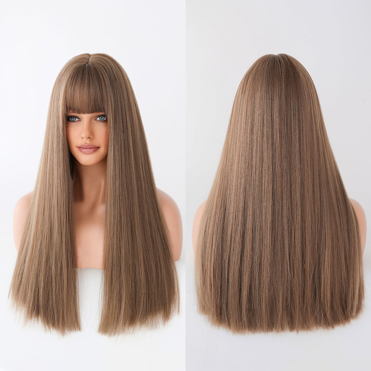 Blonde Wig with Bang Long Straight Blond Wig Synthetic Hair