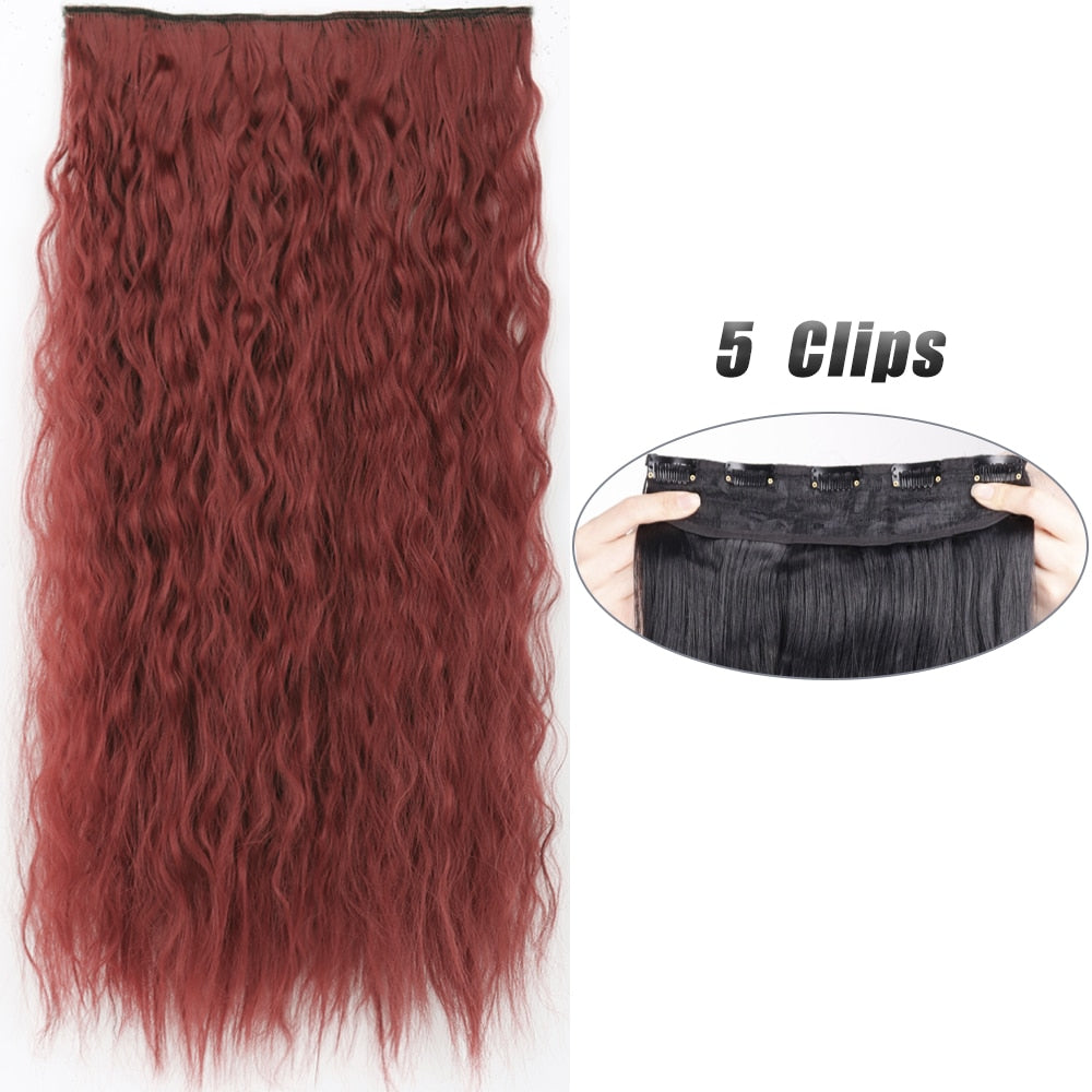 Synthetic 5 Clip In Hair Extensions Long Wave & Curly Hairstyle Hairpiece Natural Fake Hair