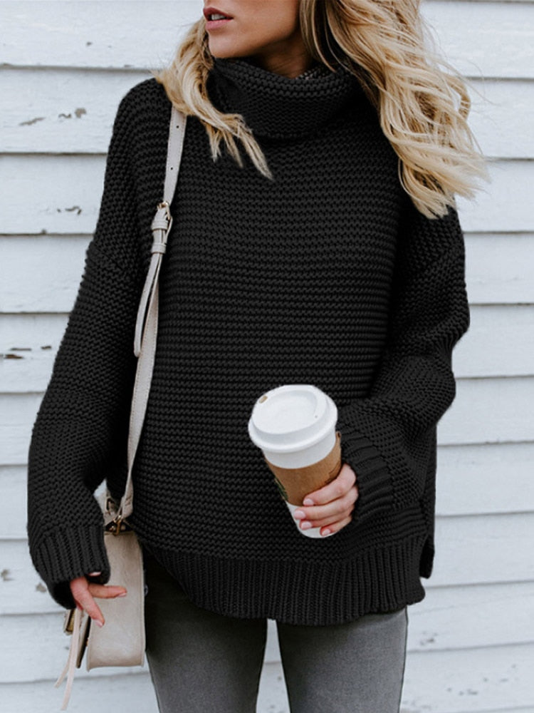 Pullover Thick Autumn Winter Clothes Warm Knitted Oversized Turtleneck Sweater