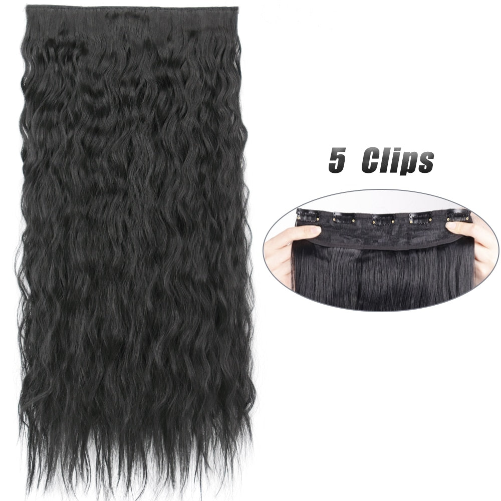 Synthetic 5 Clip In Hair Extensions Long Wave & Curly Hairstyle Hairpiece Natural Fake Hair