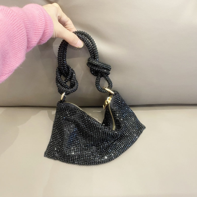 luxury Designer hobo shoulder bag Handle Shining Rhinestones Evening clutch Bag Purse Crystal Purses