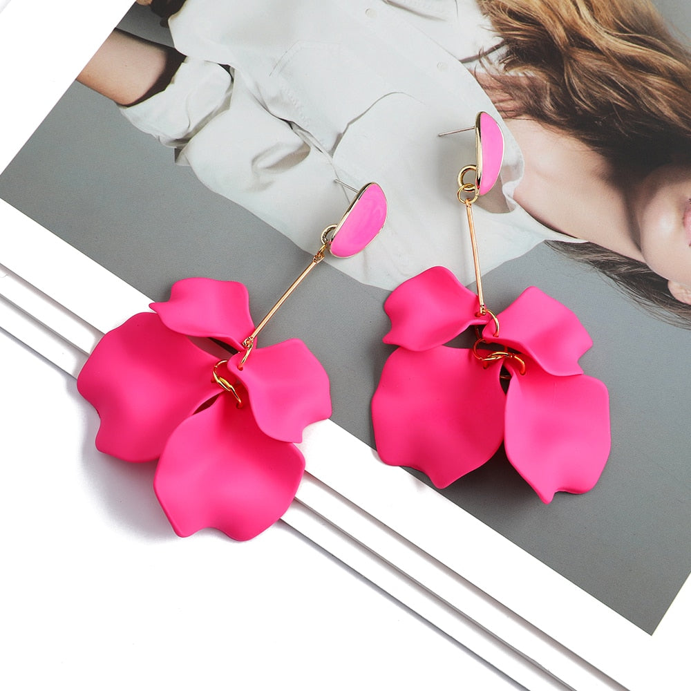 Romantic Sweet Acrylic Petal Long Dangle Drop Earrings