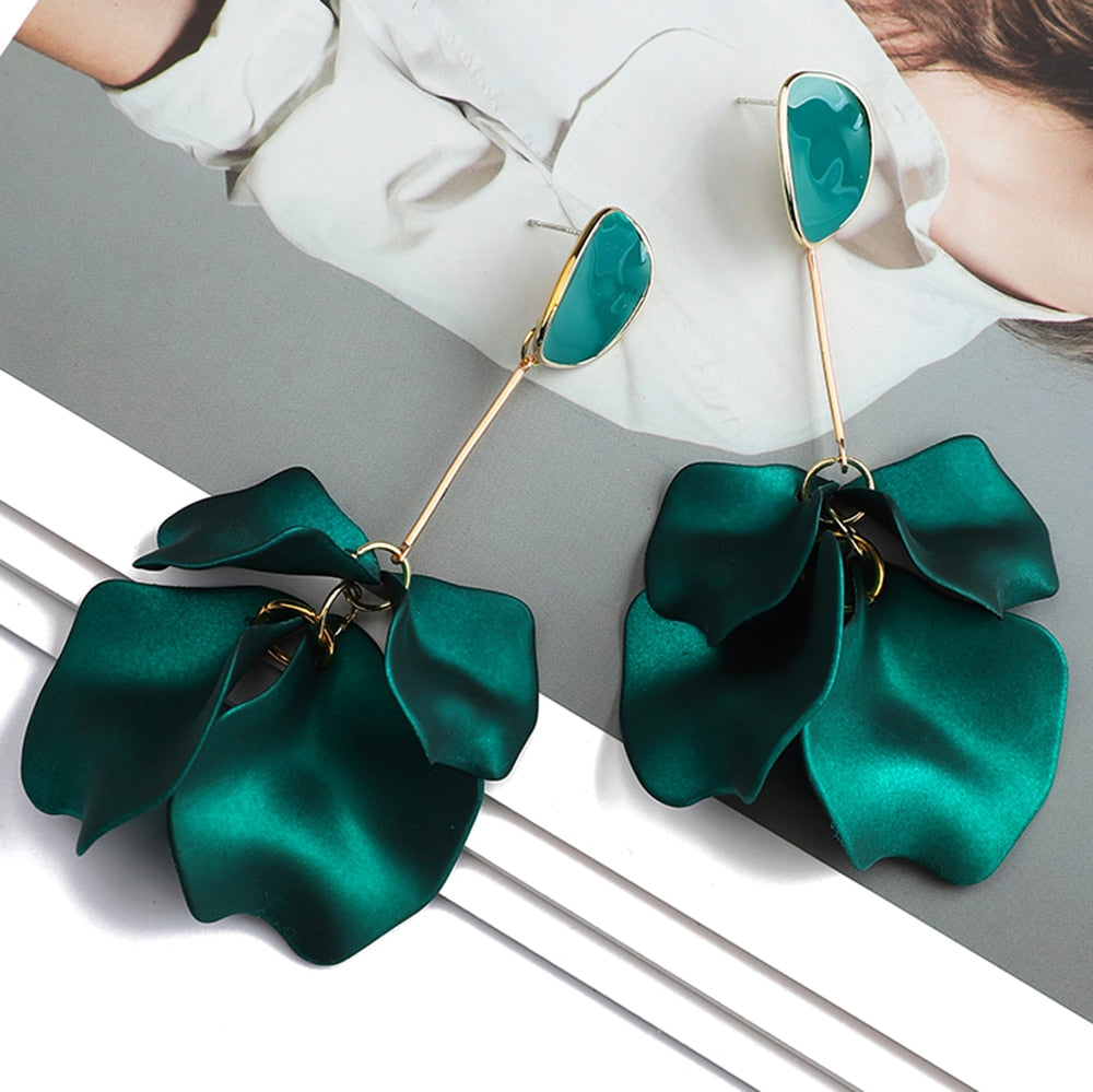 Romantic Sweet Acrylic Petal Long Dangle Drop Earrings Trend Luxury Fairy Grunge Pendant Jewelry Accessories