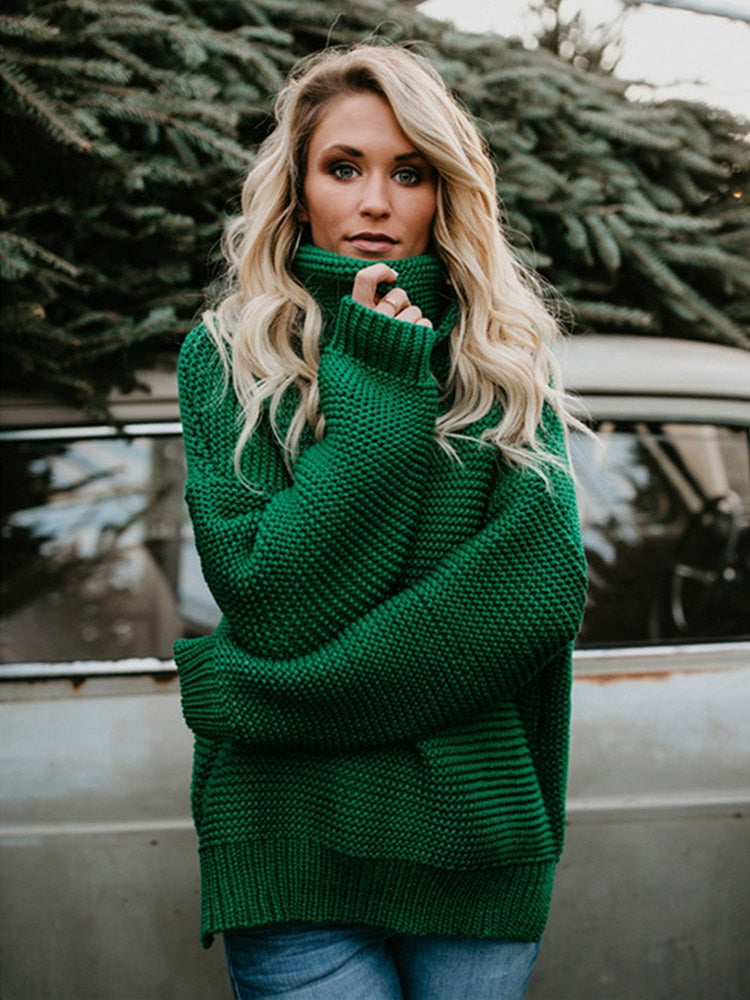 Pullover Thick Autumn Winter Clothes Warm Knitted Oversized Turtleneck Sweater