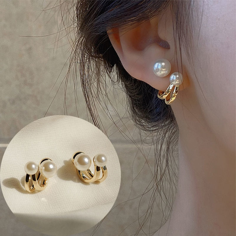 Claw Ear Hook Clip Earrings Four-Prong Setting Gold Color Ear Earrings Jewelry