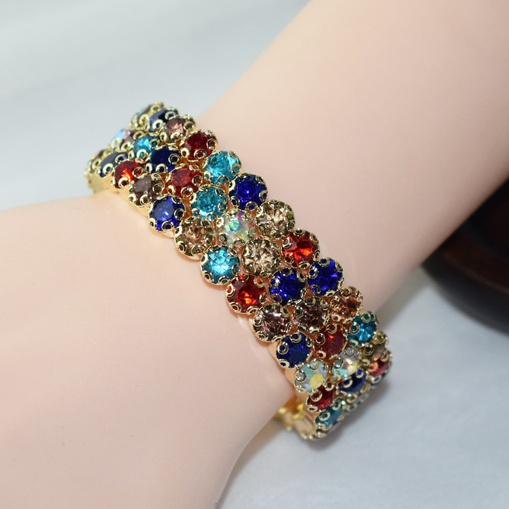 luxurious Multiple Rows Crystal Adjustable Bracelet Bangle Wedding Bracelets Jewelry