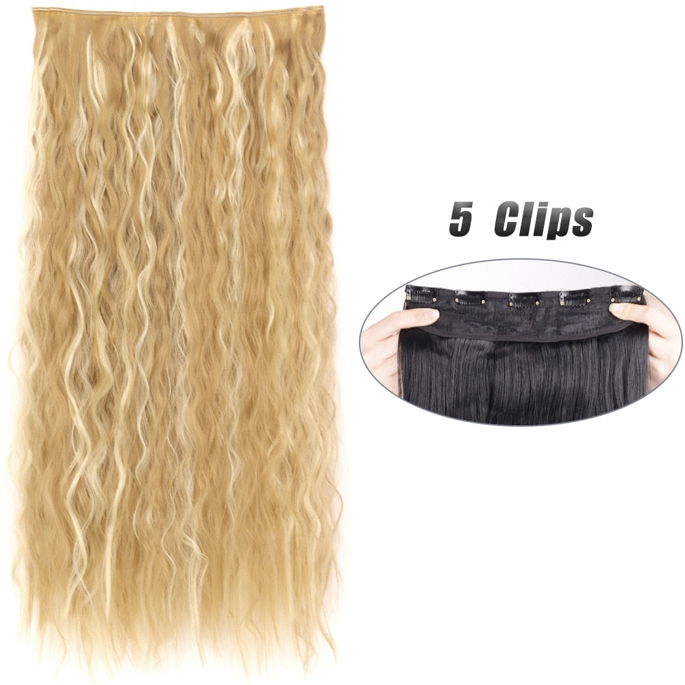 Synthetic 5 Clip In Hair Extensions Long Wave & Curly Hairstyle Hairpiece Natural Fake Hair