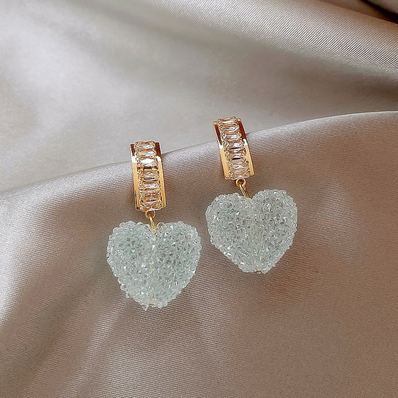 Trendy Lovely Pink Heart Dangle Earrings Fashion Cute Sweet Crystal Jewelry