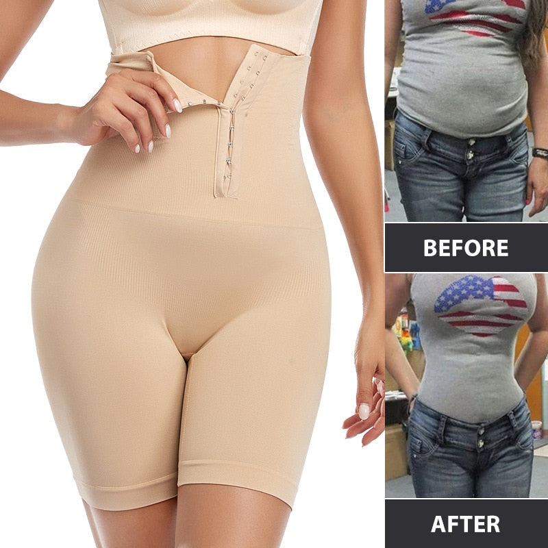 Women Firm Tummy Control with Hook Butt Lifter Shapewear Panties High Waist Trainer Body Shaper Shorts Female Slimming fajas