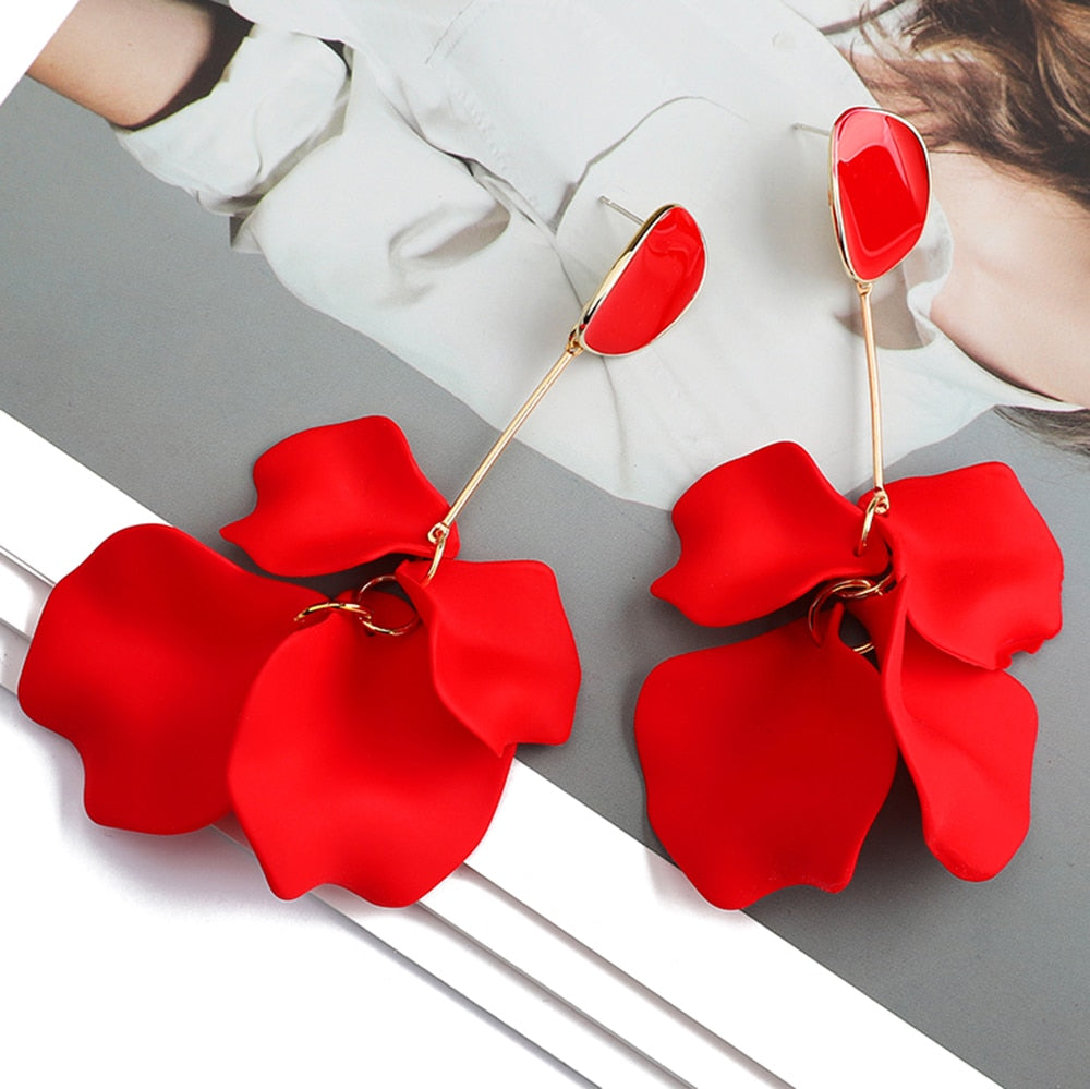 Romantic Sweet Acrylic Petal Long Dangle Drop Earrings