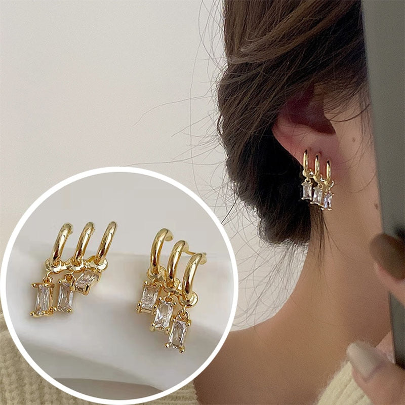 Claw Ear Hook Clip Earrings Four-Prong Setting Gold Color Ear Earrings Jewelry