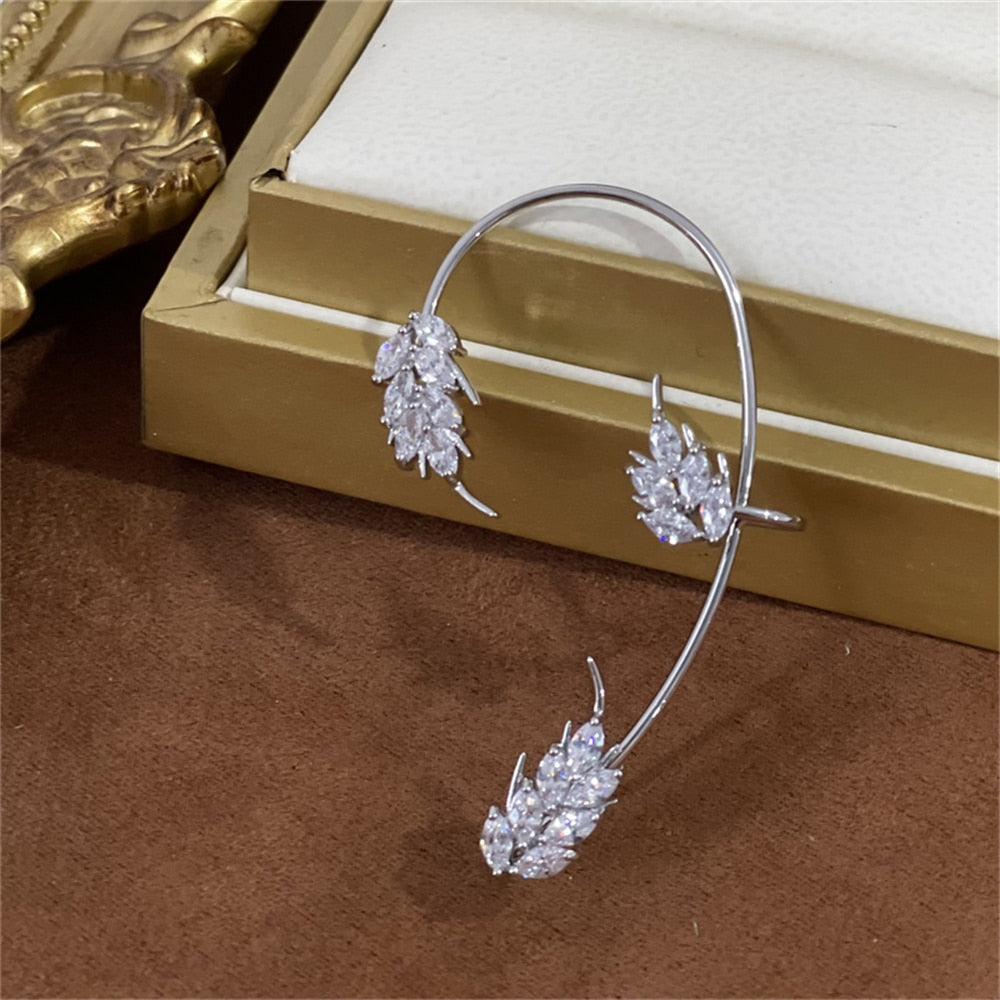 Sparkling Metal Leaf Feather Ear Clips Without Piercing Earrings Fashion Jewelry