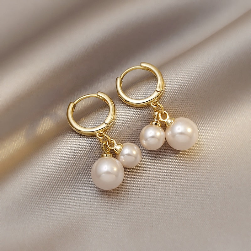 white boho imitation pearl round circle hoop earrings female gold color big earrings jewelry statement earrings