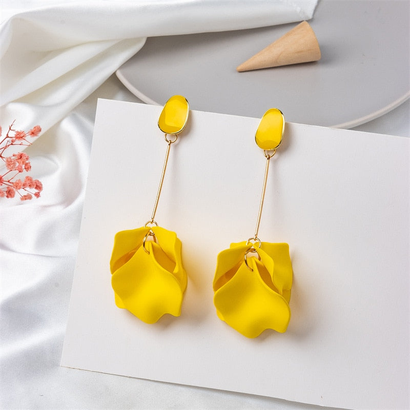 Exaggerated Acrylic Petal Flower Tassel Long Earrings Jewelry