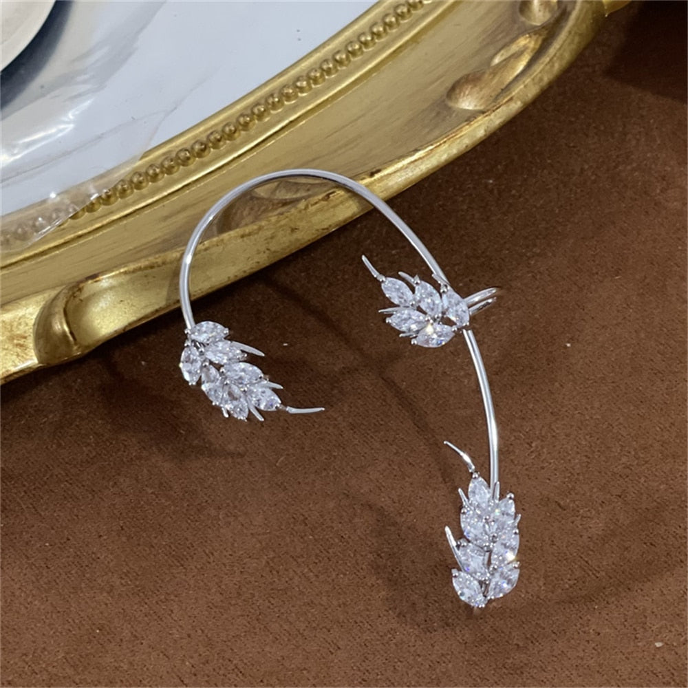 Sparkling Metal Leaf Feather Ear Clips Without Piercing Earrings Fashion Jewelry