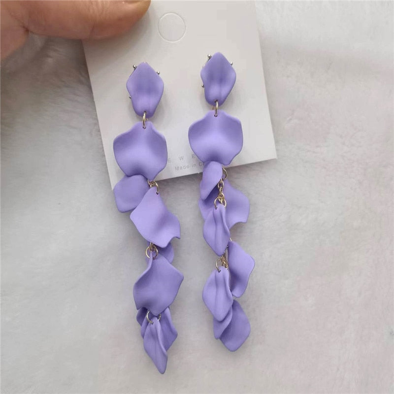 Exaggerated Acrylic Petal Flower Tassel Long Earrings Jewelry