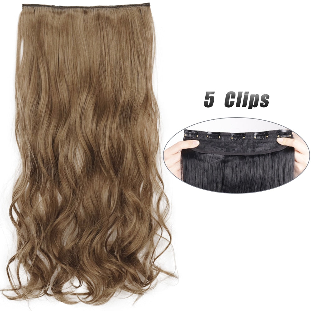 Synthetic 5 Clip In Hair Extensions Long Wave & Curly Hairstyle Hairpiece Natural Fake Hair