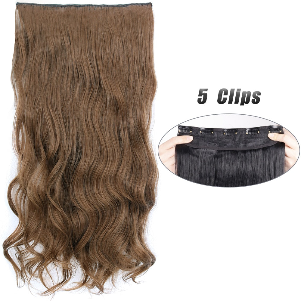 Synthetic 5 Clip In Hair Extensions Long Wave & Curly Hairstyle Hairpiece Natural Fake Hair