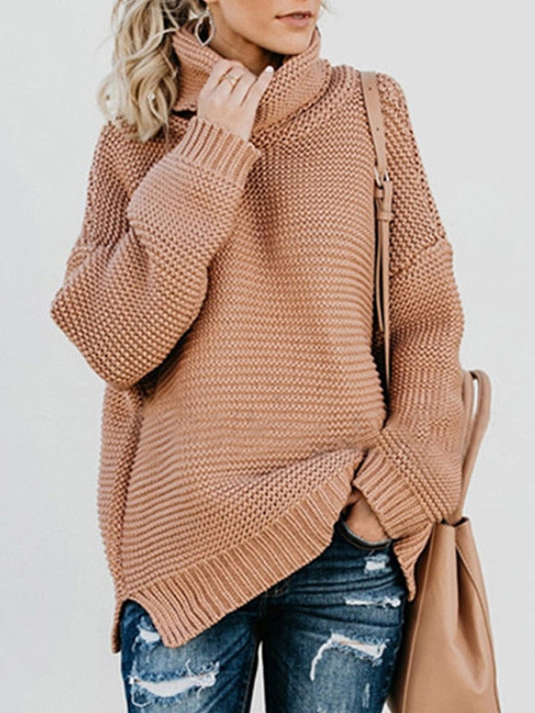 Pullover Thick Autumn Winter Clothes Warm Knitted Oversized Turtleneck Sweater