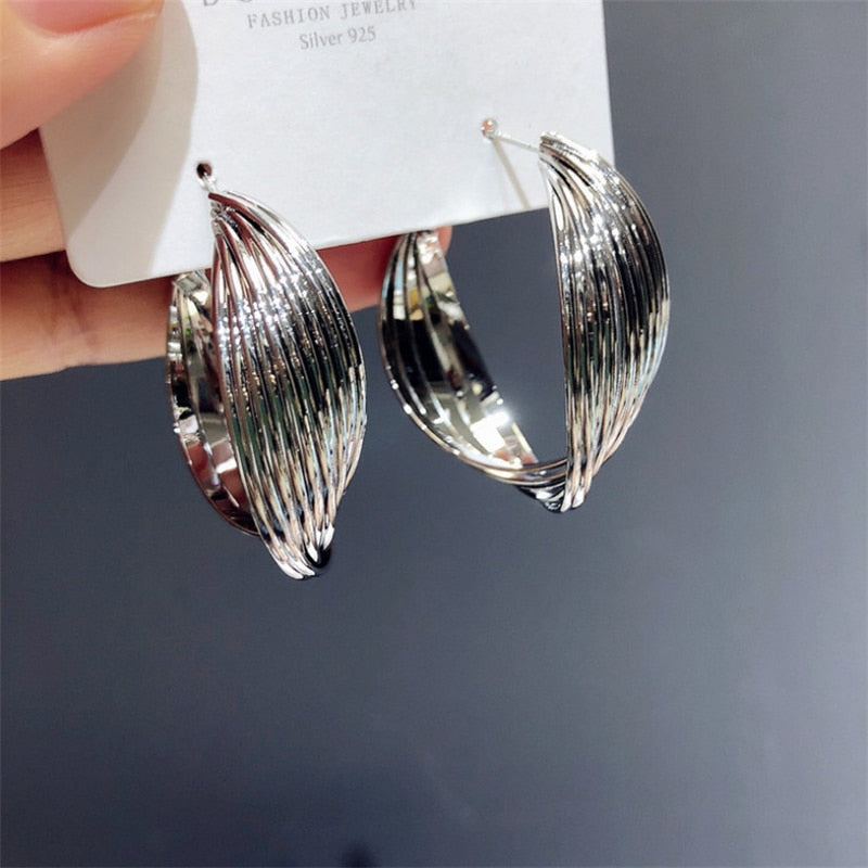 Distortion Interweave Twist Metal Circle Geometric Round Hoop Earrings Accessories